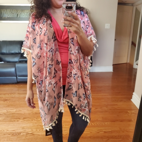 Sweetbb Tops - Pink Butterfly Kimono